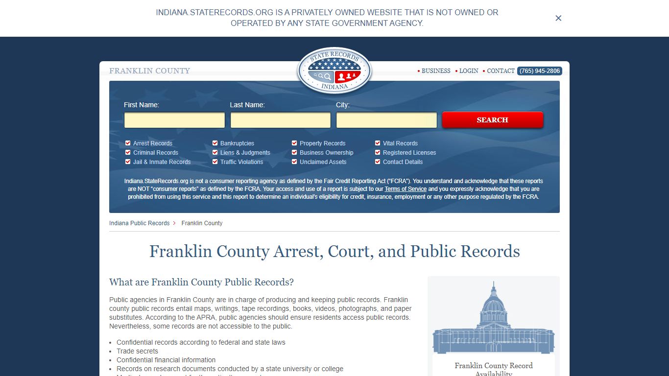 Franklin County Arrest, Court, and Public Records